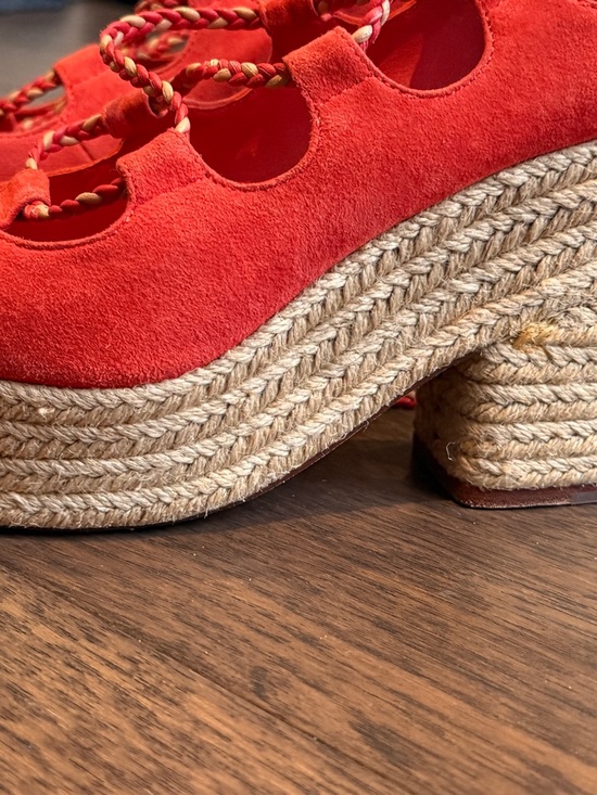 Tory Burch Red Suede Lace-Up Platform Heels - Picture 3 of 6